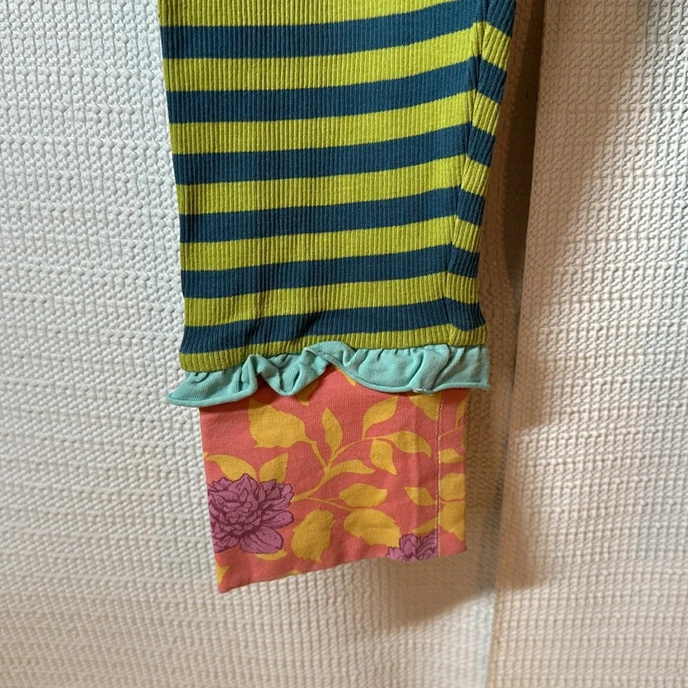 MATILDA JANE Ribbed Horizontal Striped Ruffle Floral Cuff Girls Leggings 6 - Picture 2 of 5